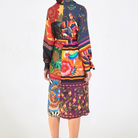 FARM Rio Mix Scarves Chemise Midi Dress NWT - Picture 2 of 14